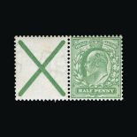 Great Britain - KEVII : (SG (218a)) 1902-10 DLR ½d yellowish green, with ST. ANDREW'S CROSS LABEL