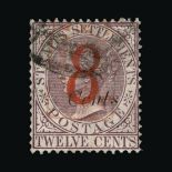 Malaya - Straits Settlements : (SG 80) 1884 8 on 8 Cents on 12c dull purple fine used Cat £500 (