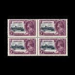 Sierra Leone : (SG 184,184a) 1935 Silver Jubilee 1s slate and purple fresh m.m. block of four, one