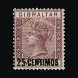 Gibraltar : (SG 15a,17b,20a) 1889 QV Surcharge varieties 5c and 50c with short foot, 25c with broken