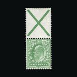 Great Britain - KEVII : (SG (218a)) 1902-10 DLR ½d yellowish green, with ST. ANDREW'S CROSS LABEL