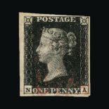 Great Britain - QV (line engraved) : (SG 1) 1840 1d intense black, plate 6, NA, 4 good to large