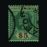 Malaya - Straits Settlements : (SG 212b) 1912-23 KGV $5 Green and Red, Olive Back u., short perf