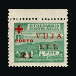 Trieste - Zone B : (SG BD4) 1948 Red Cross Postage Due 2L on 50P green & red, superb marginal