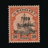 Togo - Anglo-French Occupation : (SG 5) 1914 Ovpt in French on Yacht 30pf black and orange/salmon