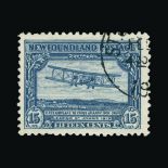 Newfoundland : (SG 186) 1929-31 Pictorial Aircraft 15c blue very fine used, c.d.s. postmark Cat £100