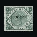 Great Britain - Telegraphs : (SG T13a, 16s) 1876 5s (CC) and 10s (GD), each ovptd. SPECIMEN Type