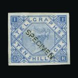 Great Britain - Telegraphs : (SG (T16)) 1876 10s, IMPERF COLOUR TRIAL IN PALE ULTRAMARINE, DH,