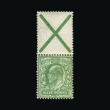 Great Britain - KEVII : (SG (218a)) 1902-10 DLR ½d yellowish green, with ST. ANDREW'S CROSS LABEL