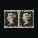 Great Britain - QV (line engraved) : (SG 1) 1840 1d intense black, plate 6, horizontal pair, AK-
