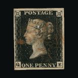 Great Britain - QV (line engraved) : (SG 1) 1840 1d intense black, plate 5, QE, 4 small to very good