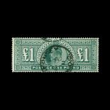 Great Britain - KEVII : (SG 320) 1911-13 SH £1 deep green, centred to right, neat central GUERNSEY