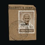 India : (SG O150a) 1948 Official-Gandhi 1½a brown very fine used tied to piece by Governor General