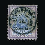 Zanzibar : (SG 21) 1895-96 Ovpt on India 5R blue and violet fine used, slightly oily postmark Cat £