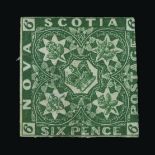 Canada - Nova Scotia : (SG 6) 1851-60 6d deep green used, three small margins, a little cut into