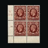 Great Britain - KGV : (SG 441) 1934 large format 1½d red-brown, cylinder block of 4, control V34, 54