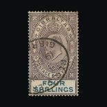 Gibraltar : (SG 53) 1903 KEVII Wmk.CA, 4/- Dull Purple & Green, fine oval Registered pmk. Small