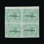 Great Britain - Telegraphs : (SG (T8)) 1876 1s green, plate 4, IMPERF BLOCK OF 4, ovptd. SPECIMEN