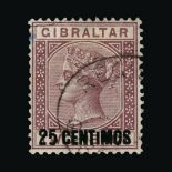 Gibraltar : (SG 17ab) 1889 25c on 2d, with SMALL 'I' variety, v.f.u. Scarce. Cat £170 (image