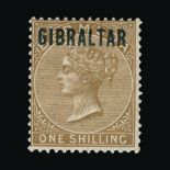 Gibraltar : (SG 7) 1886 QV Bermuda overprinted 1/- Yellow-Brown, fine m.m.series of tiny red