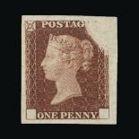 Great Britain - QV (line engraved) : (SG (2)) 1840 1d, RAINBOW COLOUR TRIAL IN RED-BROWN, with