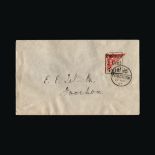 China : (SG 135) 1903 Coiling Dragon 2c red bisected and handstamped 'Postage/ 1 Cent/ Paid' on