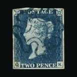 Great Britain - QV (line engraved) : (SG (5)) 1840 2d steel-blue, QK, 4 good even margins, crisp