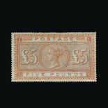 Great Britain - QV (surface printed) : (SG 133) 1867-83 blued paper £5 orange, CG, poor perfs at