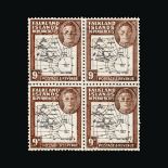 Falkland Islands - Dependencies : (SG G7/a var) 1946-49 thick map 9d, block of 4, one with 'Gap in