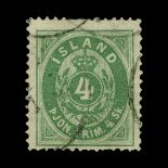 Iceland : (SG O9) 1873 Official perf 14 x 13½ 4sk green, centred to bottom, fresh, light partial cds