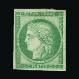 France : (SG 4) 1850 Ceres 15c green on bluish-green - good-looking example with even margins and