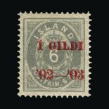 Iceland : (SG 58) 1902-03 GILDI ovpt. perf 14 x 13½ 6a greenish grey, ovptd. in carmine, well