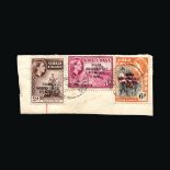 Ghana : (SG SG177a) Small piece bearing 2d, 3d and 6d individually cancelled BEREKUM 11 JY 59 (Red