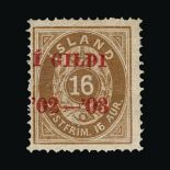 Iceland : (SG 60var) 1902-03 GILDI ovpt. perf 14 x 13½ 16a grey-brown, OVERPRINTED IN CARMINE,