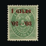 Iceland : (SG 57) 1902-03 GILDI ovpt. perf 14 x 13½ 5a light green, with carmine ovpt., well