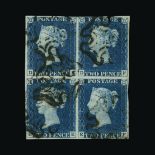 Great Britain - QV (line engraved) : (SG 5) 1840 2d blue, plate 1, block of 4, DE-EF, SMALL