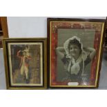 Antique Lithograph “High Jinks with the Master of the Hounds” & Print of Showgirl “Nobody Ax’d