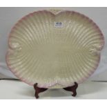 2nd Period Belleek Tray, Neptune Design, with scalloped shaped sides and pink hues,