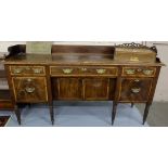 Georgian Mahogany Nelson Sideboard, a rear gallery over 3 Satinwood inlaid frieze drawers, two