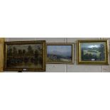 3 oil paintings – landscapes with lake scenes, 1 signed Wm Pryce