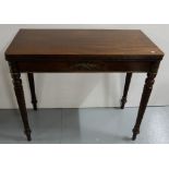 Regency Mahogany Fold over Tea Table, the moulded table rims over ribbed front and back legs,