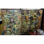 Edwardian 4-section folding Screen, the exterior decorated with collages of urns, buildings,