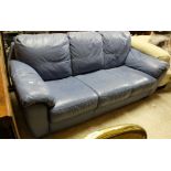 Blue Leatherette 3 Seater Sofa with padded seats and cushioned back, 82”wide