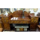 Fine Georgian Mahogany Sideboard, ebony inlaid, the brass mounted and arched upper gallery featuring