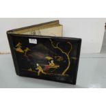 Victorian photograph Album, with Japanese lacquered cover, featuring a rickshaw (no photographs