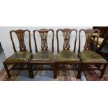 Set of 4 early 20thC Mahogany Dining Chairs, with reeded splat backs, on square shaped legs, with