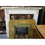 Victorian Cast Iron Fireplace, 55”mantle, 46”h, each side pillar mounted with a corbel