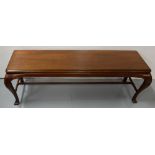 19thC Mahogany Window Seat/Long Stool, oriental styled, the ribbed top on 4 sabre legs, turned