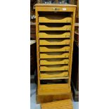 Oak 1920’s Filing Cabinet with slide-out drawers, tambour front (damaged), 22”w x 19”d x 55”h