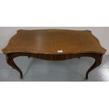 French Kingwood Low Sized (Coffee Table), on sabre legs, brass mounts, diamond patterned inlay, 35.